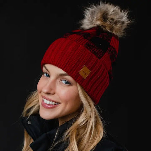 Adult Buffalo Plaid Pom Beanies - Wears The MountainWears The Mountain