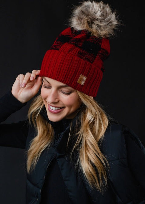 Adult Buffalo Plaid Pom Beanies - Wears The MountainWears The Mountain