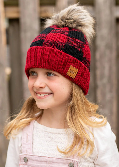 Kids Buffalo Plaid Pom Beanie - Wears The MountainWears The Mountain