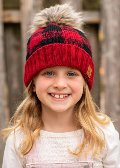 Kids Buffalo Plaid Pom Beanie - Wears The MountainWears The Mountain