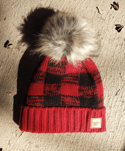 Kids Buffalo Plaid Pom Beanie - Wears The MountainWears The Mountain