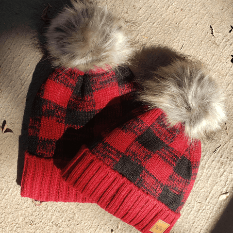 Mommy + Me Buffalo Plaid Pom Beanies - Wears The MountainWears The Mountain